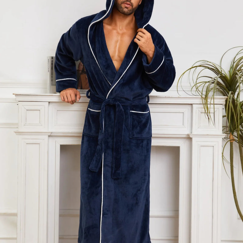 Winter New Arrival Men's Flannel Couple's Robes Men's Flannel Bathrobe Pyjamas Women's Coral Fleece Thickened Mid-Length Robe