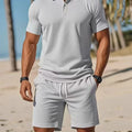 Summer New Men's Polo Shirt Set Casual Sporty Cool Fashionable Slim Fit Solid Color Short-Sleeved Shorts Set Men's