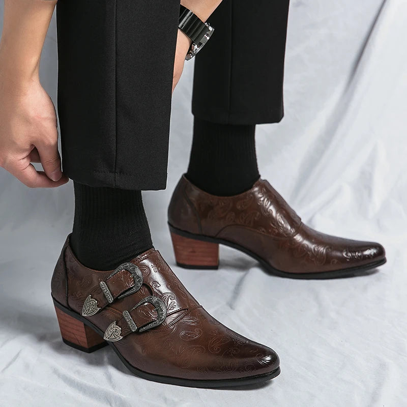 High Heels Men's Formal Shoes 2025 Retro Leather Male Loafers Elegant Men Dress Wedding Shoes Casual Business Oxfords Zapatillas