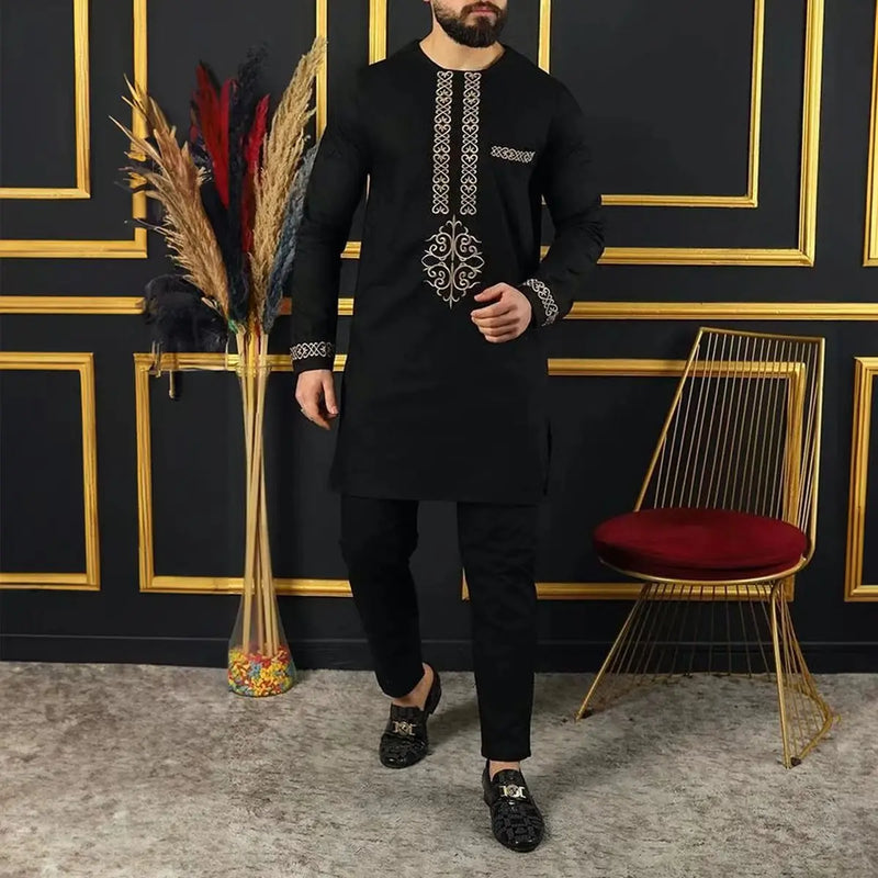 White Kaunda Suit Tuxedo Outfits Summer Short Sleeve Tops Pants with Pockets African Ethnic Casual Clothing Men Tuxedo 2PCS Suit