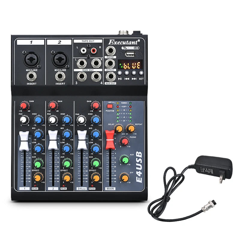 Professional 4-Channel Built-in Bluetooth Reverb Effect Stage Performance Home Mini Sound Mixer Controller