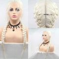 Sylvia Wigs 60#Color Platinum Blonde Lace Front Double Braids Wigs Synthetic Braid Blonde Wigs Add Wave Heat Resistant Fiber