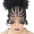 Synthetic Braided Wig with Buns Full Lace Cornrow Braids Wig for Black Women Frontal Braiding Wigs with Ponytail 10 inches