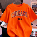 Chicago Usa Letter Printing T-Shirt Women Cotton Summer Short Sleeve Tops Comfortable Soft O-Neck T Shirt Casual Womans Clothes