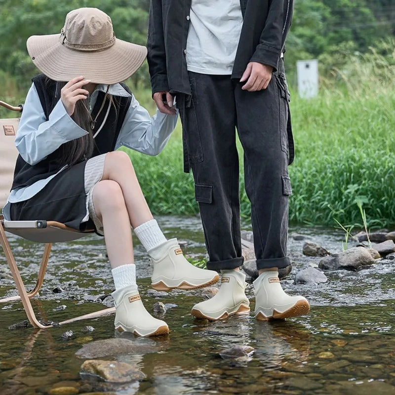 Waterproof Men's Rain Shoes Winter Warm Plush Men Rain Boots Outdoor Non-slip Couple Rain Shoes Fashion Men's Work Boots