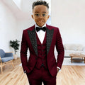 Black Suit for Boys Evening Party Tuxedo Kids Wedding Beaded Crystals Suit 3 Piece Boy Suit Jacket Pants Vest Formal Prom Dress