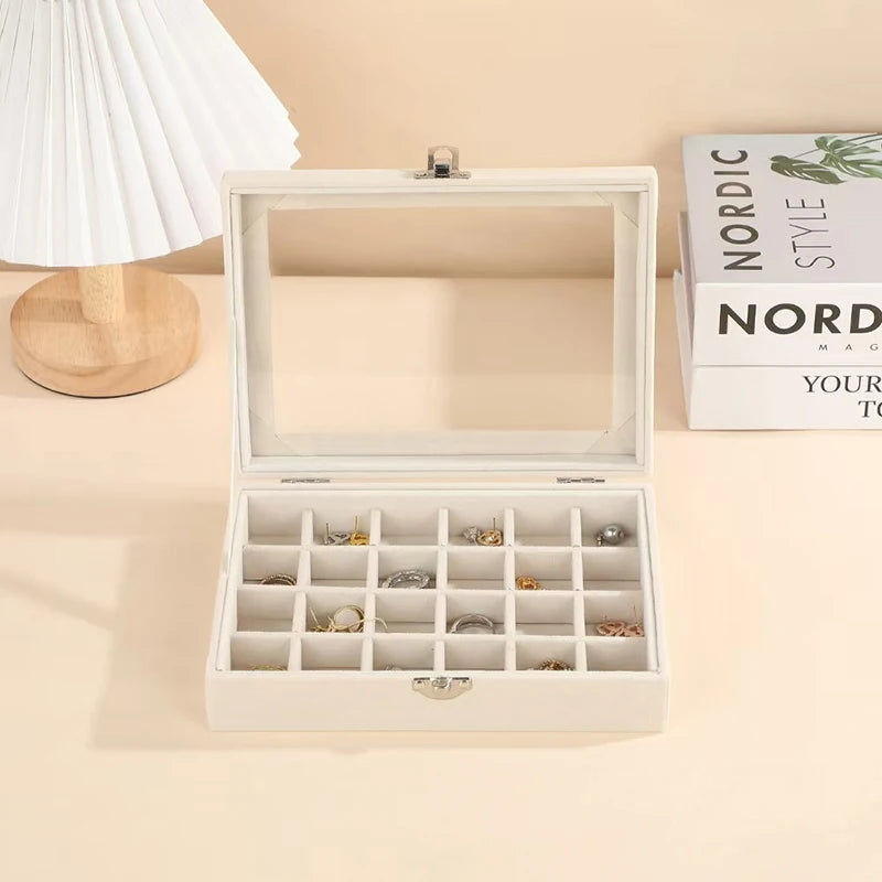24 Grid Jewelry Storage Box New Transparent Window Large Capacity Ring Necklace Jewelry Storage, Simple And High-end Display Box