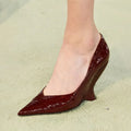 Brand Fashion Show 10cm High Heels 2023 Summer New Thick Heels Black White  Pointed Fashion Sexy Women's Size 44 Single Shoes