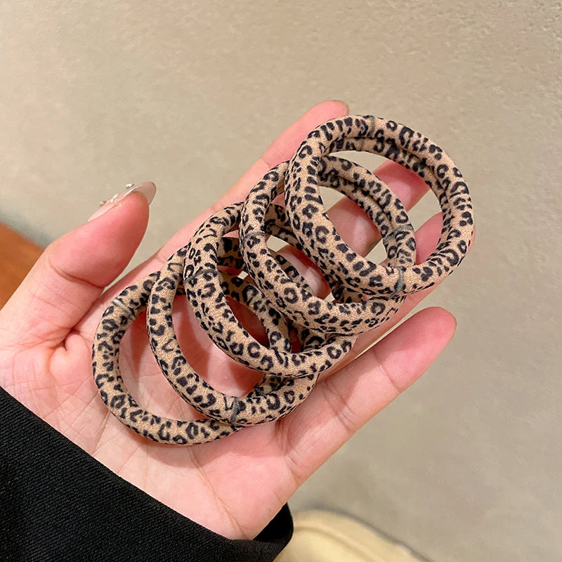 5pcs Leopard Print High Elastic Hair Ties Scrunchie Ties Women Girls High Elasticity Ponytail Holder Hair Rings Rope Accessories