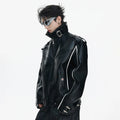 LUZHEN 2026 Stylish Stripe Original Patchwork Design Stand Neck Leather Jacket Men's Trendy High Quality Motorcycles Coat JY6331