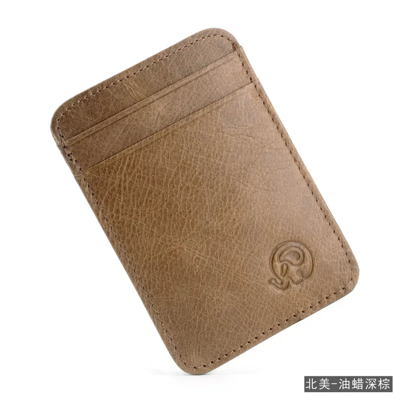 Fashion 100% Genuine Leather Thin Bank Credit Card Case Mini Card Wallet Men Bus Card Holder Cash Change Pack Business ID Pocket
