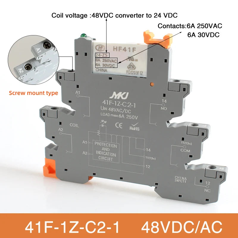 Din Rail Slim Relay Module 41F - 1Z - C4 - 1 Integrated PCB Mount Power With Holder 12V 24V ACDC 220V - Visuel 22 | SAMAG