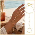 Stainless Steel Hand Chain Ring Bracelet for Women, Adjustable Gold Plated Double Layer Finger Summer - Visuel 14 | SAMAG