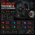 NEW 1100mAh Battery Sports Smart Watch Compass IP68 Waterproof Outdoor Flashlight Voice Assistant Heart Rate BT Call Smart Watch