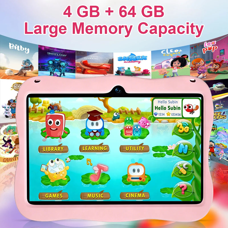 7 Inch Kids Tablet Android 14, 4GB RAM 64GB ROM, WiFi Bluetooth Type-C Port with Protective Case Gift for Children
