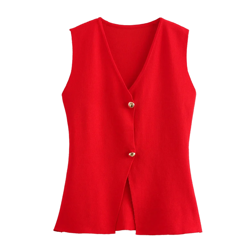 Knit Sleeveless Vest Woman Button New Spring Cropped - View 8 | SAMAG