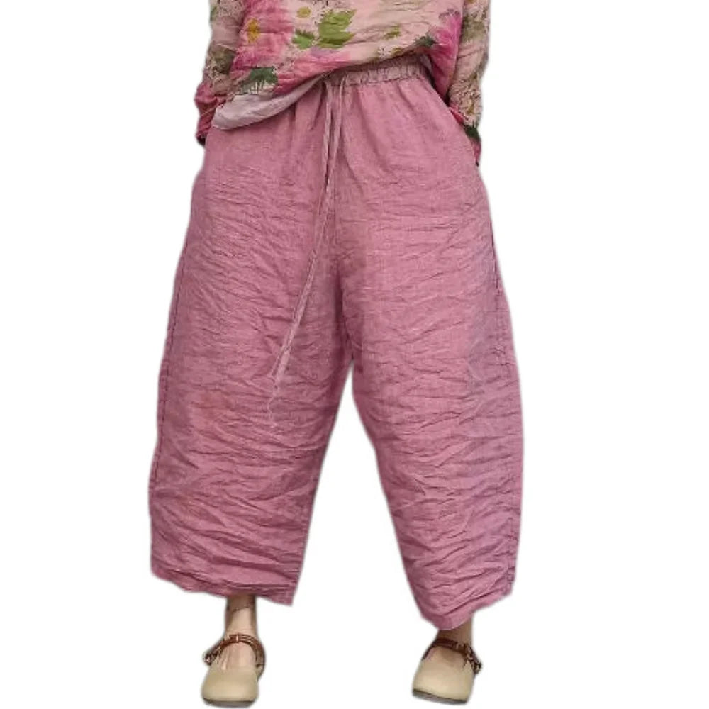 Women Summer Loose-fitting Versatile Cropped Wide-leg Pants LX6167