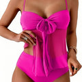 Women Solid Front Bow Chiffon Tankini Spaghetti Strap | SAMAG