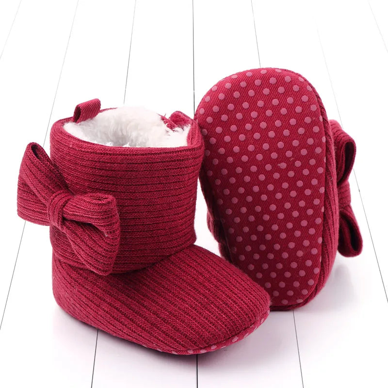 Baby Ankle-covered Boots Cute Bowknot Warm Lining Winter Infant First Walking Shoes for Baby Girls Soft Cotton Sole Baby Likes