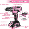 DEKO Pink Drill Tool Kit Set: 20V Cordless Power Box with Battery Electric Driver - View 2 | SAMAG