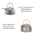 0.5L Titanium Pour Over Coffee Kettle with Removable Spout, Lightweight Camping Tea Pot for Boiling Water Hiking Backpacking