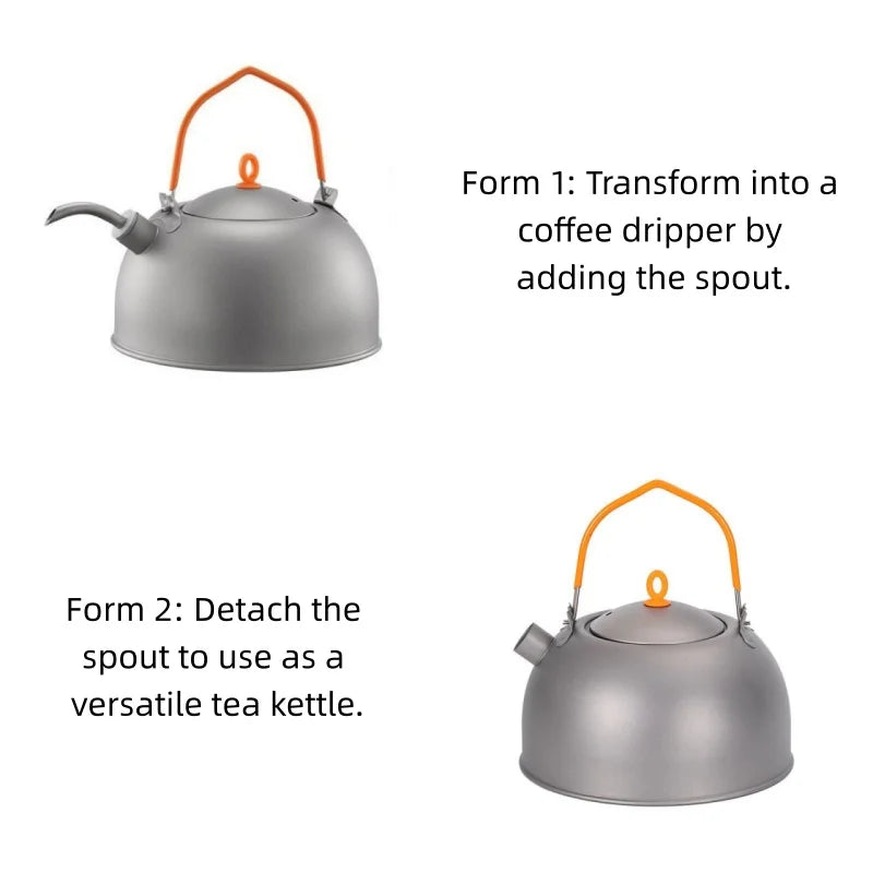 0.5L Titanium Pour Over Coffee Kettle with Removable Spout, Lightweight Camping Tea Pot for Boiling Water Hiking Backpacking
