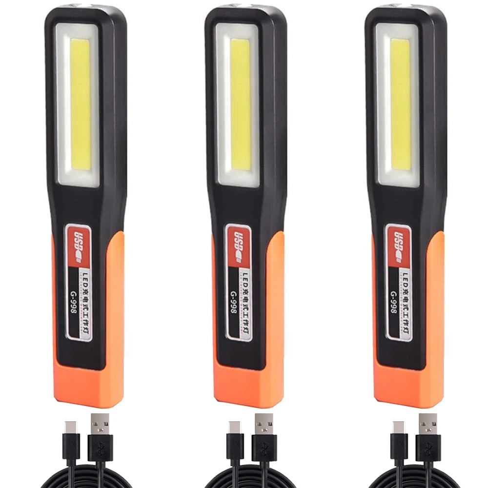 1-10PCS Powerful LED Work Light with Magnet Lighting Flashlight Car Garage Mechanic Lamp USB Charging COB Emergency Warning Ligh