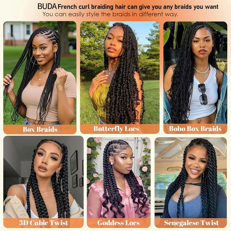 Loose Wave Braiding Hair Extensions 24" Synthetic Spiral Curls Braids Hair Pre Stretched Bouncy Braid French Curls Braiding Hair
