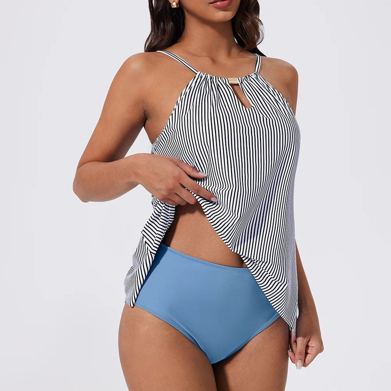 Women Ruffled Tankini Set Padded Halter Top Swimming | SAMAG