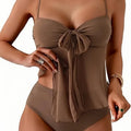 Women Solid Front Bow Chiffon Tankini Spaghetti Strap | SAMAG