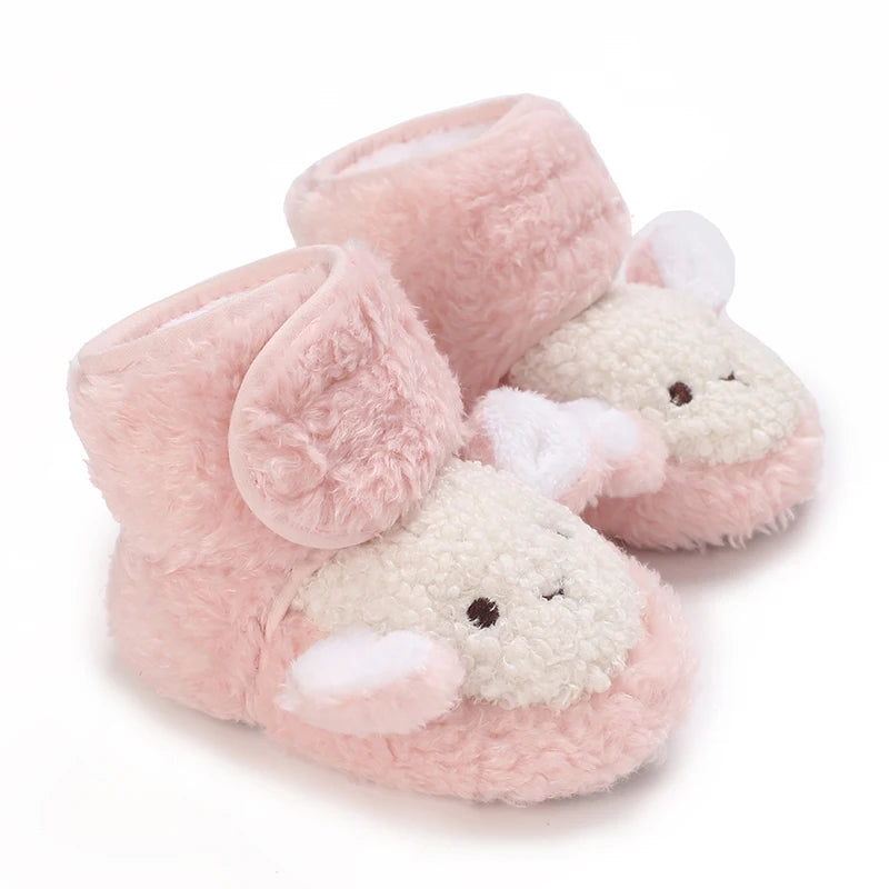 Autumn Winter Boots Baby Girl Boys Winter Warm Shoes Solid Fashion Toddler Fuzzy Balls First Walkers Kid Shoes 0-18M