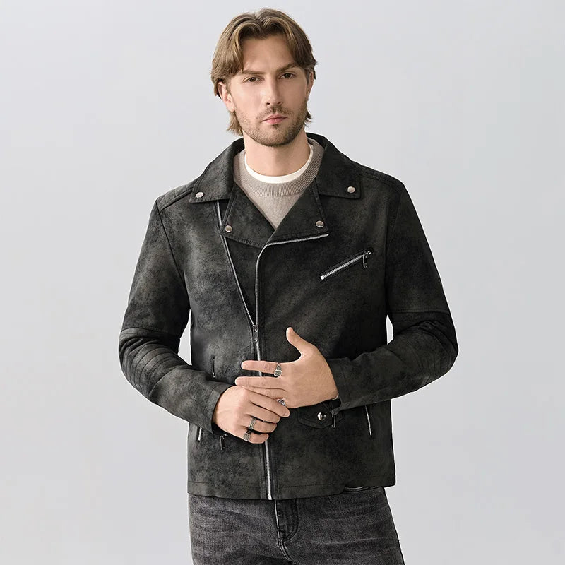 Men PU Leather Jacket Faux Fur Fashion British Thickened Plush Autumn Winter Warm Leather Jackets High-End Business Leather Coat
