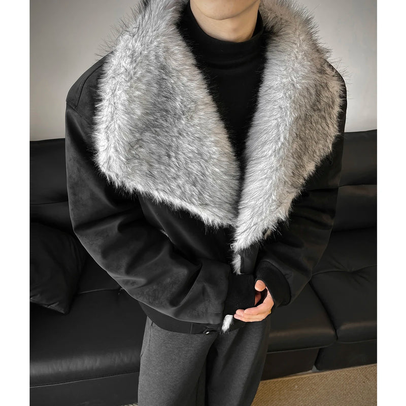 Autumn Winter Stand Collar Lapel Cotton Leather Jacket Imitation Mink Fur Warm Jackets Streetwear Social Streetwear Men Clothing