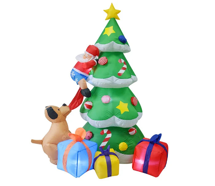7 FT Outdoor Garden Dog Humorously Trying to Pull the Pants Off Santa Inflatable Christmas Tree Party Decoration