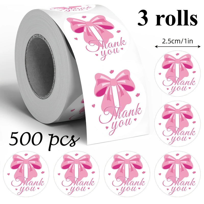 500 Stickers Per Roll Featuring Pink Bow Thank You - View 6 | SAMAG