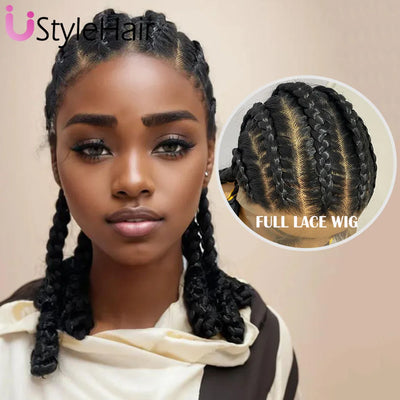Synthetic Full Lace Braids Wig for Black Women Shoulder Length Braided Lace Front Wigs Black Daily Used Wig Heat Resistant Hair