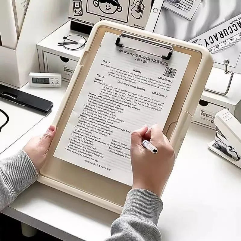 A4 Multifunctional Folder - Transparent Document Organizer Writing Pad for Students, Exam Paper Storage Binder Convenient