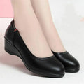cresfimix women fashion sweet light weight black spring comfort slip on wedge heel shoes lady cool black leather heel shoe ab619