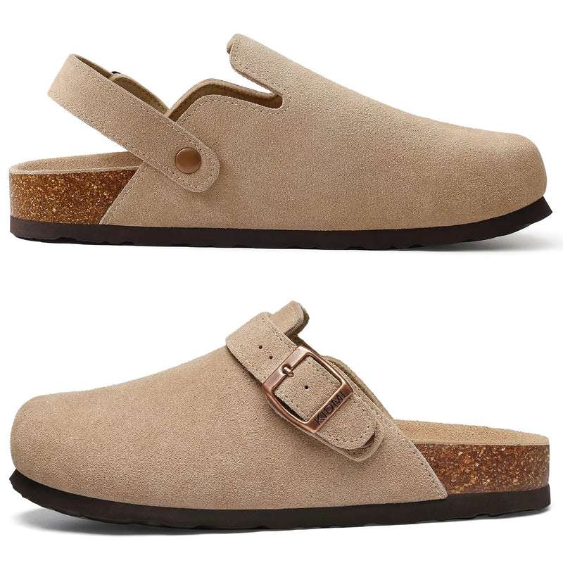 Bebealy Women's Suede Clogs with Arch Support Fashion Back Strap Leather Mules Slip On Potato Shoes Genuine Cork Footbed Clogs