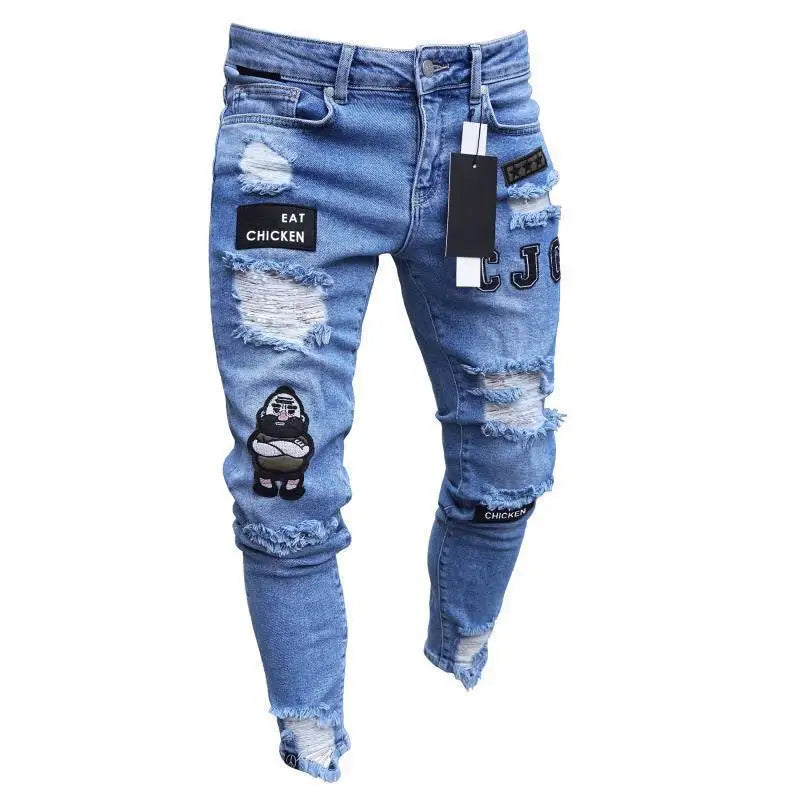 Mbroidery Skinny Ripped Jeans Men Cotton Stretchy Hole | SAMAG