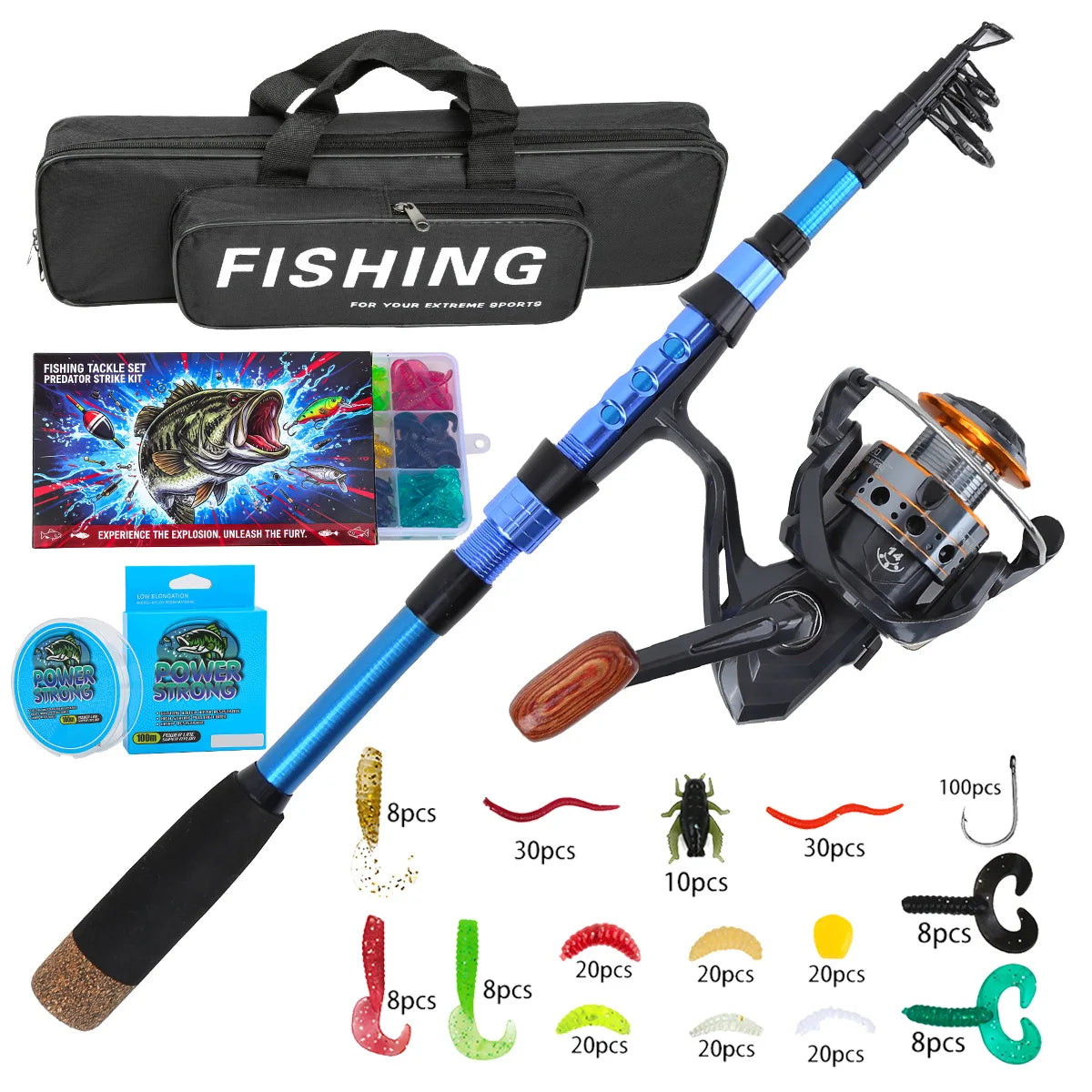 8m Carbon Fiber Telescopic Fishing Rod Reel Combo Full Set Portable With Simulated Soft Lures Hooks Fishing Line Carry Bag For
