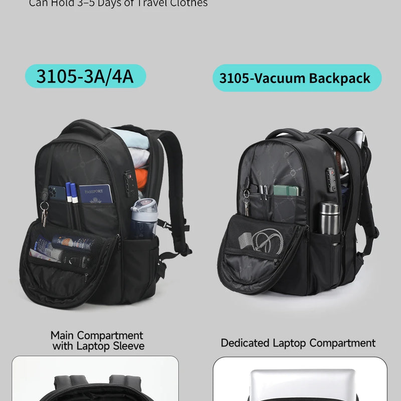 Tigernu Vacuum Backpacks Compression Travel Backpacks 15.6-17 Laptop Backpack Men TSA Anti Theft Backpacks Expandable Schoolbag