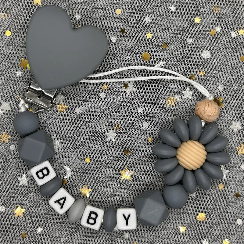 Free Custom Personalized Name Pacifier Clips Handmade Beech Wood Chain Silicone Crown Holder Soother Baby Teething Toy Chew Gift