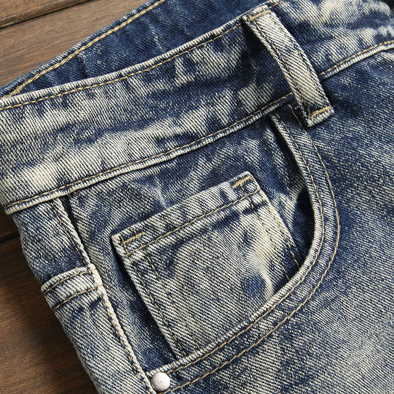 New Retro Jeans Men's Straight Leg Pants Ripped | SAMAG
