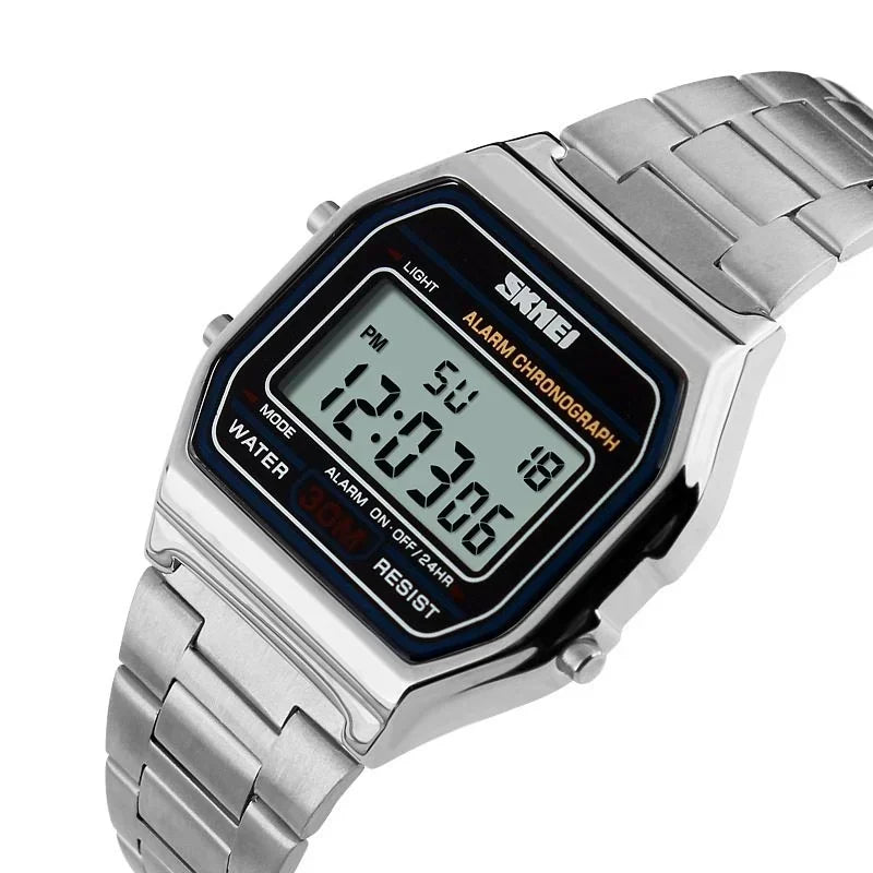 Fashion Men Stainless Steel Strap LED Display 3Bar Waterproof Digital Watch For Casual 1123 Sport Watches - Visuel 7 | SAMAG