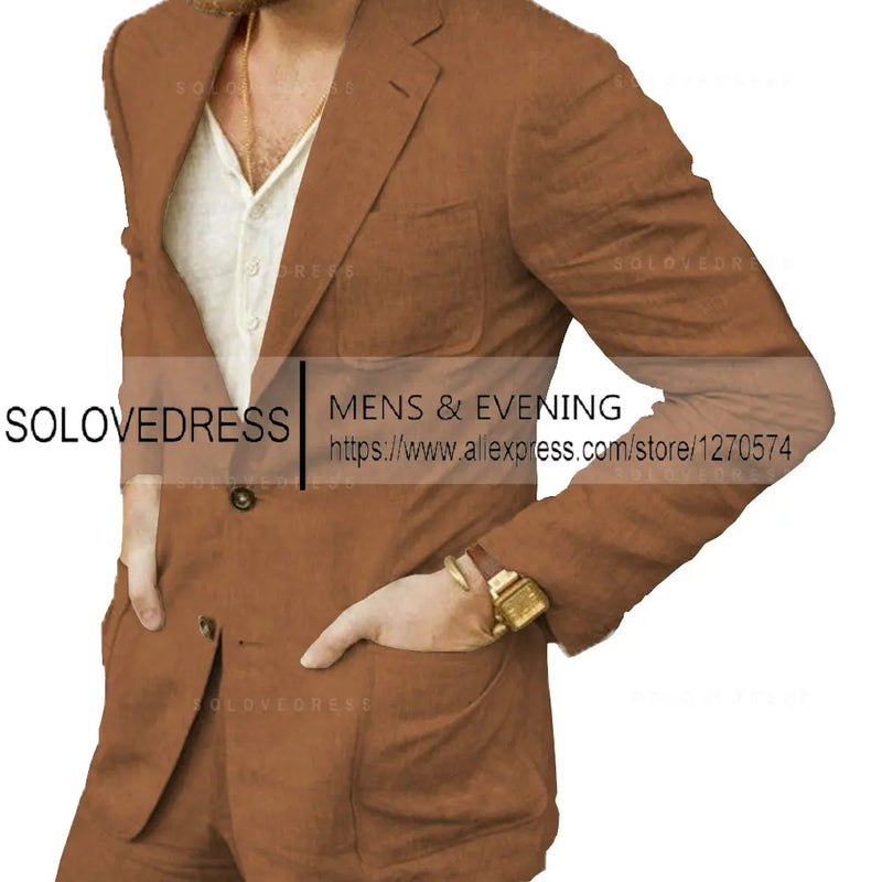Summer Linen Suit Men Casual Party Classic Blazer Pants 2 Pieces Holiday Travel Tailor-made Breathable Cool Male Outfits