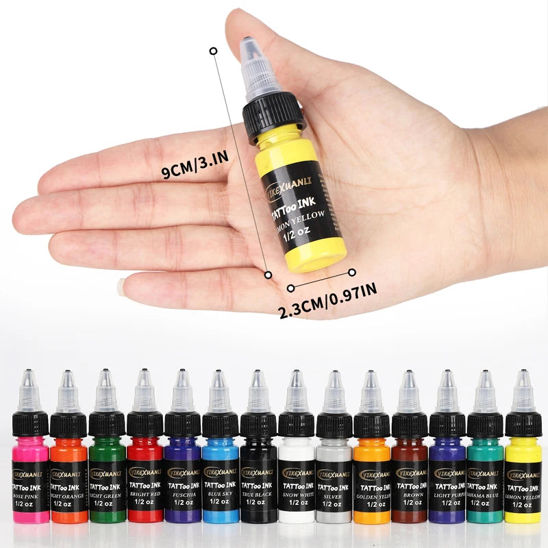 15ml 14colors Tattoo Ink Pigment with box Body Art Tattoo Kits Professional Beauty Paints Makeup Tattoo Supplies Semi-permanent