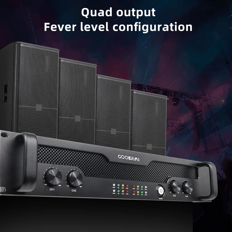 GOOERMI DAN415 Professional Power Amplifier 1500W 2/4 Channel Audio Amplifier 110V/220V DJ Stage KTV PA Sound System