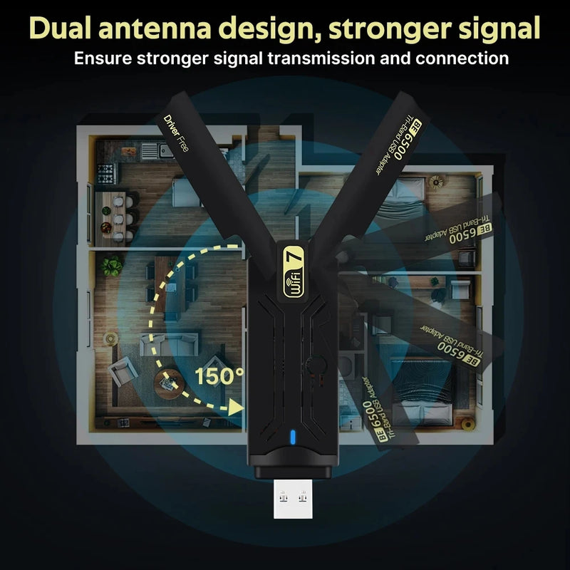 BE6500 WiFi 7 USB Adapter 2.4G/5G/6GHz Tri - band 3.0 Wireless Network Card 6500Mbps 802.11BE For Win10/11 - Visuel 3 | SAMAG