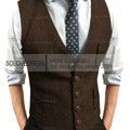 Men's Suit Vest V Neck Notched Lapel Slim Fit Leisure Wool Herringbone Tweed Vest Men for Wedding Groomsmen Mens Waistcoat Vest
